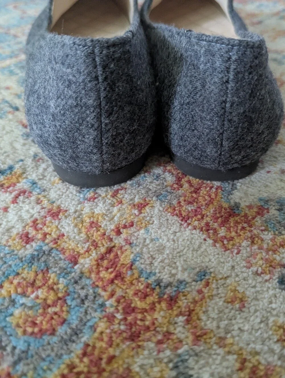 Cole Haan Women's 6.5 B Tali Gray Fuzzy Wool Fabric Bow Leather Flats Loafers